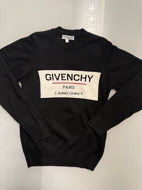 Givenchy Black Crewneck Sweater with White Logo Panel